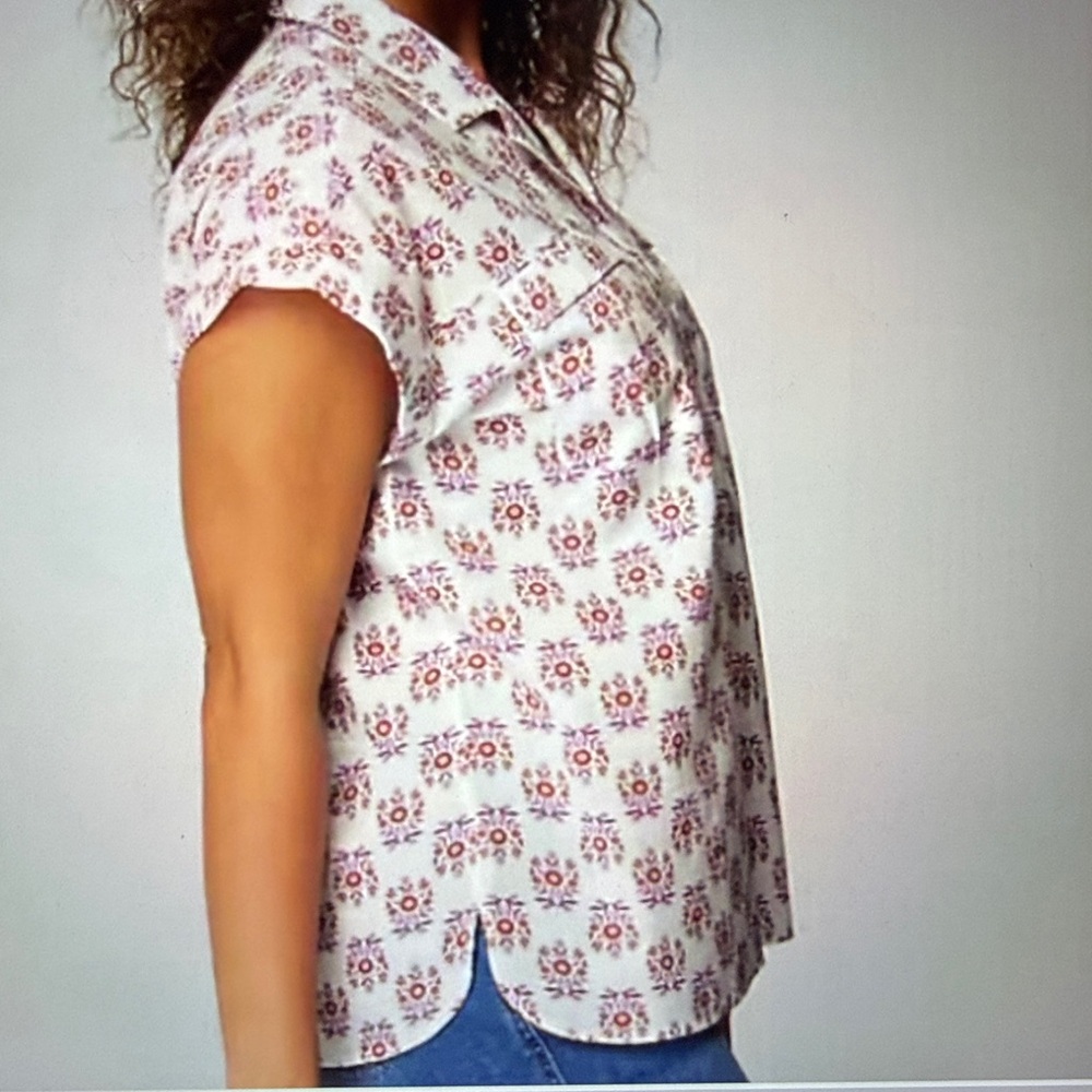 J.Jill Cotton Utility Popover Shirt in White Decorative Stamp Print, XL Petite - Picture 4 of 11